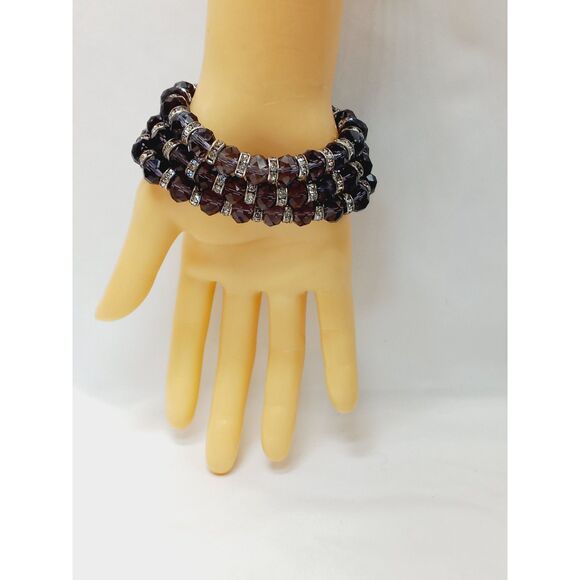Purple Multi-Faceted Crystal Bracelets Set of 3 w/sparkling crystal rondelles - Picture 8 of 10